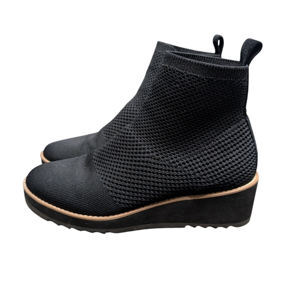 Eileen Fisher London Recycled Stretch Knit Black Wedge Ankle Booties Size 9 - Picture 1 of 7